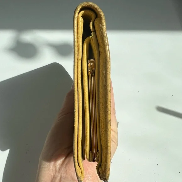 CHANEL Mustard Yellow Leather Clutch Long Wallet Gold Kisslock - Picture 12 of 16